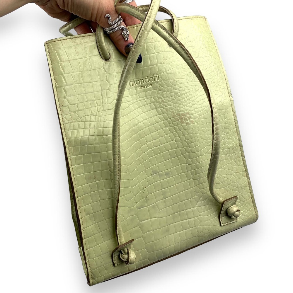 90's designer MONDANI NEW YORK green crocodile leather backpack / shoulder bag - Picture 5 of 15